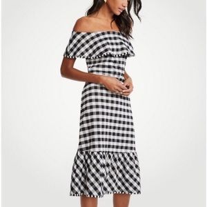 Ann Taylor - Gingham off the shoulder dress